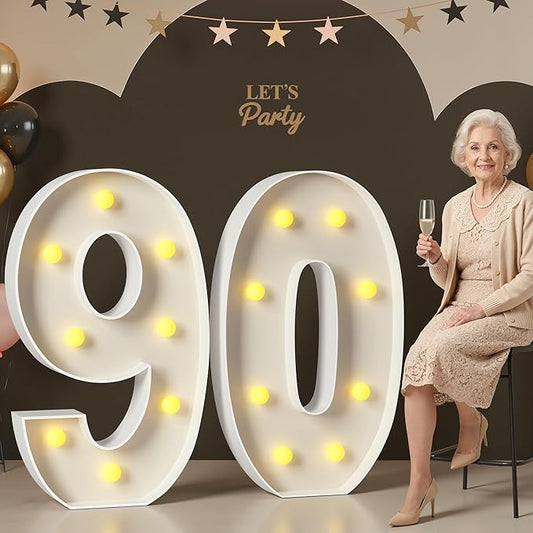Mixifox 90 Light up Numbers 3 Feet Tall, 90 Marquee Numbers for Party, 90th Birthday Decorations for Women Men, Big 90 Sign with Light for Anniversary, Birthday Backdrop Decor