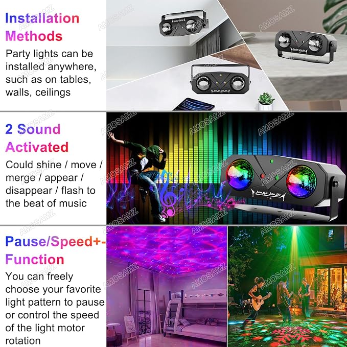 Disco Lights Disco Ball, Sound Activated Party Light with Roating Disco Ball,Star Projector,Ocean Light and Laser Lights for Party DJ KTV Club Wedding Festivals Stage Dancing Christmas