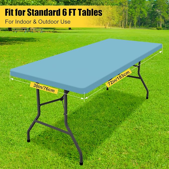 Smiry 3 Pack Rectangle Table Cloth, Elastic Fitted Flannel Backed Vinyl Tablecloths for 6ft Folding Tables, Waterproof Wipeable Table Covers for Indoor, Outdoor, Camping and Picnic (Aqua, 30"x72")