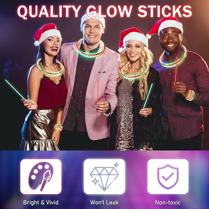 Lenwen 1000 Pcs Christmas Glow Sticks Bulk 8 Inch Glow Bracelets Glowing in the Dark Light up Sticks with Connectors for Neon Birthday Christmas Party Favors Supplies Decorations(Red, Green)