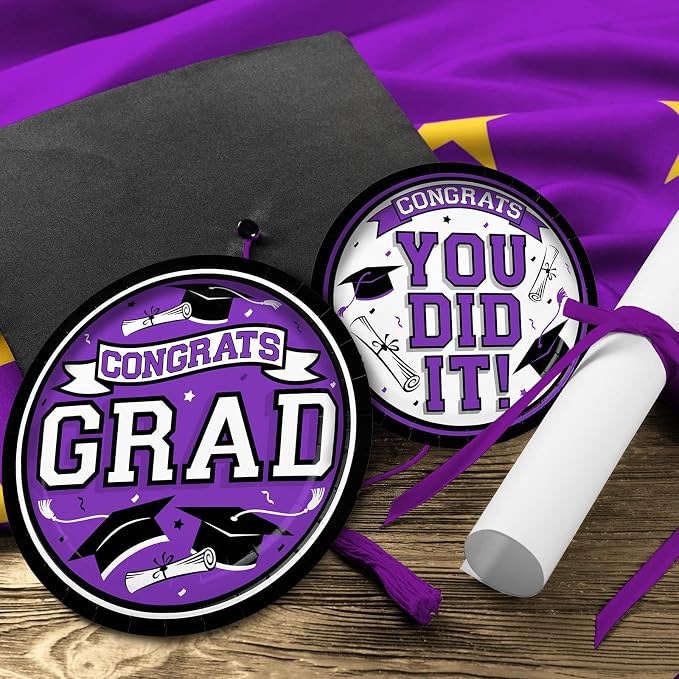 Graduation Party Supplies Dinnerware Set purple Disposable dinner paper plates dessert paper plates and Napkins for Congrats Grad Party Decorations, Serve 50