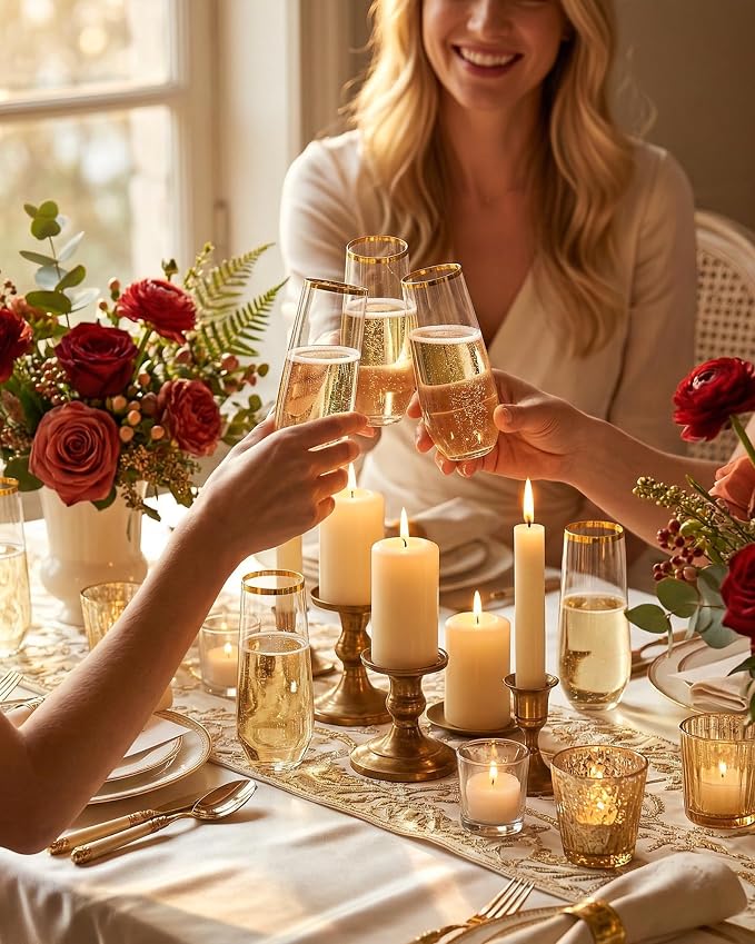 Ciaell 24 Pack Gold Plastic Champagne Flutes - 9 Oz Disposable Champagne Glasses - Stemless Mimosa Glass for Parties & Weddings & Birthdays