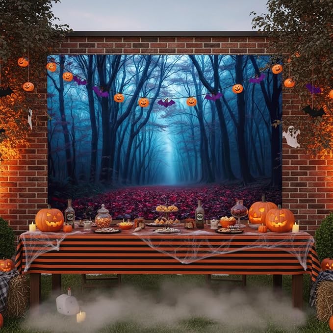 9 x 6 ft Halloween Haunted Misty Forest Backdrop, Horror Creepy Dark Pathway Photograph Background, Spooky Foggy Woods for Halloween Witch Party Photo Backdrop Booth Decorations