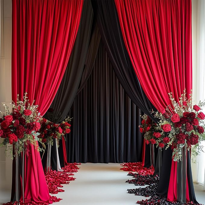 10ftx12ft Wrinkle Free Red Backdrop Curtain, 2 Panels 12FT Height Red Wedding Backdrop Drapes, Silky Polyester Back Drop Cloth for Birthday Photography Background Party Backdrop Draping