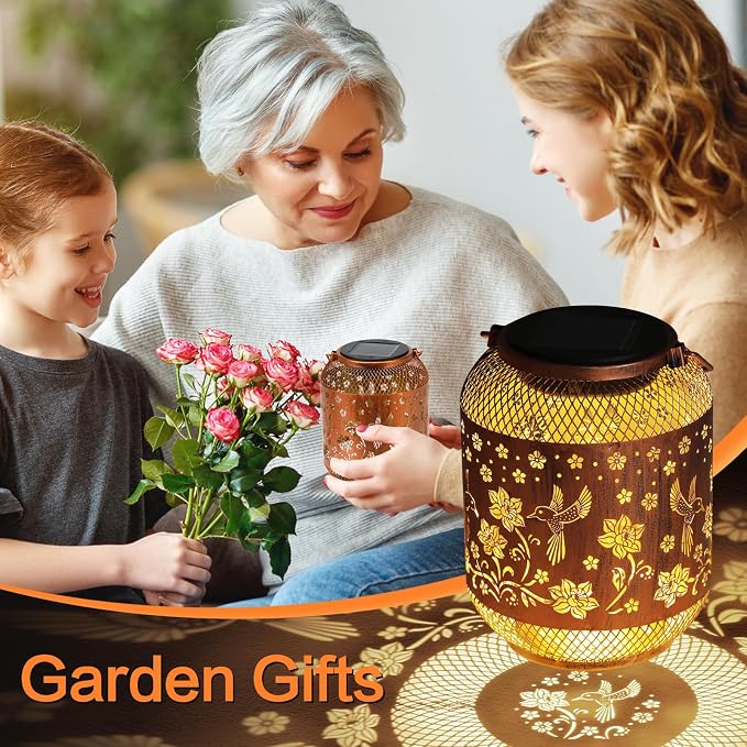 2 Pack Hummingbirds Solar Lanterns Outdoor Waterproof Garden Decor Birthday Gifts for Mom Women Grandma Metal Hanging Solar Lights Outdoor Decoration for Patio,Yard,Porch,Backyard