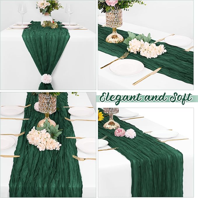 8 Pack Emerald Green Cheesecloth Table Runners 20x120 Inch Gauze Table Runner Cheese Cloth 10FT Green Table Runner Rustic Sheer Runner for Wedding Baby Shower Birthday Party Table Decor