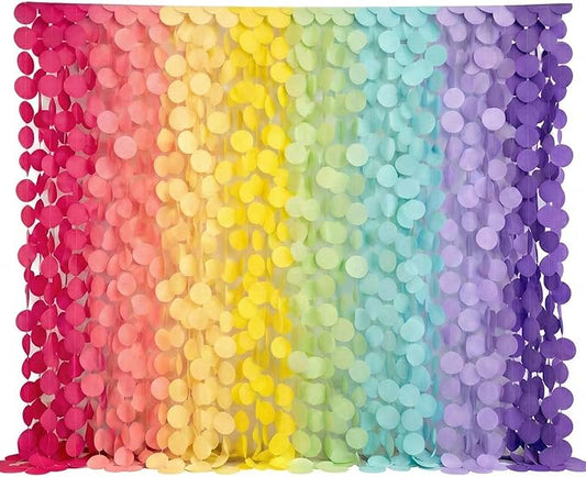 Ultimate Big Circle Dots Party Garland Streamer Backdrop (290 Ft Total, 40 Strands x 7.25 Ft Per Strand) - Hanging Paper Dot Decor for Birthdays, Baby Showers, & All Events (Pastel Rainbow)