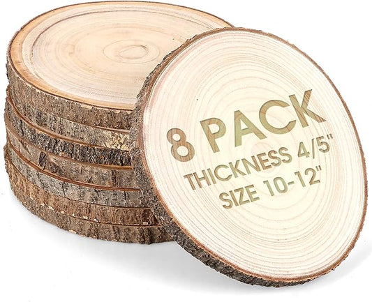 Adrattnay 8pcs Wood Slices for Centerpieces 10-12 Inches, Round Paulownia Wood Circles for Centrepiece, Rustic Wedding, Baby Shower, Party, Home Decoration and DIY Crafts