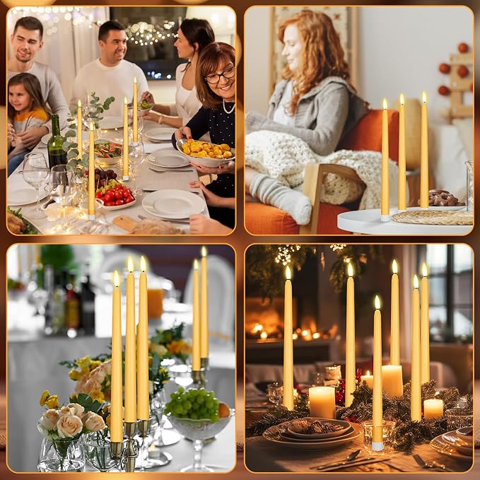Macarrie 24 Packs Flameless Taper Candles Battery Operated Fake 11 Inch Long Candlelight LED Flameless Candlesticks Flickering Tapered for Summer Fall Wedding(Yellow)