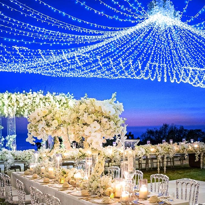 120 LED Blue String Lights Outdoor, 40 FT Clear Wire Christmas String Lights Waterproof, Plug in 8 Modes Fairy String Lights for Indoor Outside Tree Patio Party Holiday Decorations