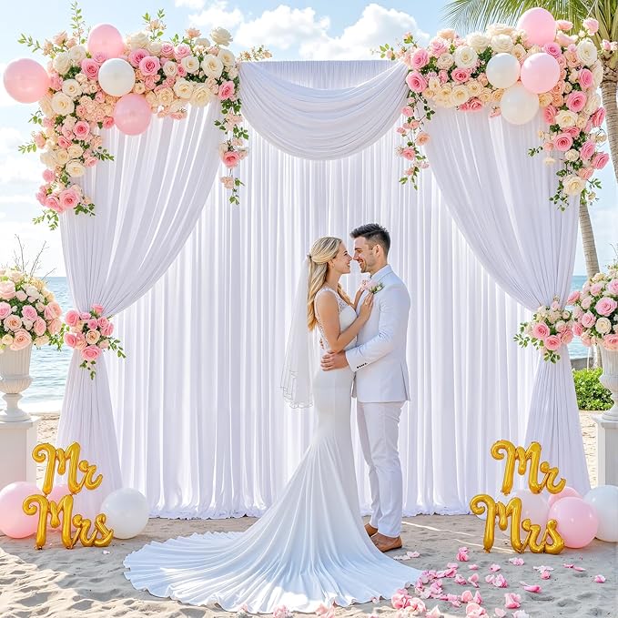 10ft x 7ft White Backdrop Curtain for Parties Wedding White Wrinkle Free Backdrop Drapes Panels for Baby Shower Gender Reveal Birthday Photo Photography Polyester Fabric Background Decoration