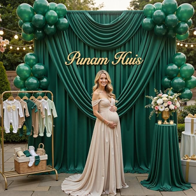 50ft×12ft Forest Green Backdrop Curtains for Wedding Parties, 10 Panels Wrinkle Free Polyester Photo Backdrop Drapes Back Drop Cloth for Birthday Photography Background