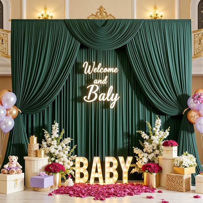 30ftx15ft Hunter Green Backdrop Curtains for Parties, Wrinkle Free Polyester Hunter Green Photo Backdrop Drapes 6 Panels 15 ft Long Back Drop Cloth for Wedding Birthday Photography Background Party