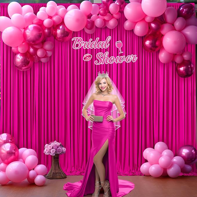 4 Panels Hot Pink Backdrop Curtains for Wedding Party Wrinkle Free Backdrop Curtain Drapes Fabric Decoration Fuchsia Photo Back Drop Cloth for Baby Shower Photography Stage Reception 20ft(W) x 12ft(H)