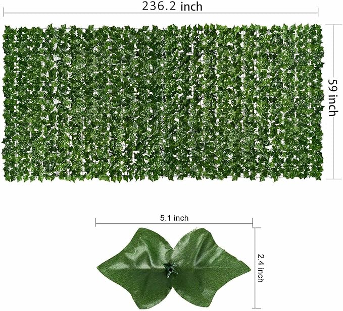 DearHouse Artificial Ivy Privacy Fence Wall Screen, 59x236.2inch Artificial Hedges Fence and Faux Ivy Vine Leaf Decoration for Outdoor Garden Decor