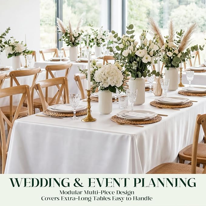 1 Pack White Satin Tablecloth 58 x 102 Inches, Rectangular Satin Table Cloths for Wedding Reception, Birthday Party, Graduation & Holiday Banquet Tables