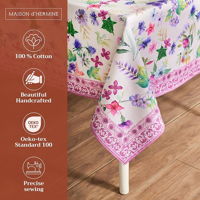 Maison d' Hermine Table Cloth Square Table 100% Cotton 54 x 54 Inches Tablecloth Reusable Decorative for Dining Kitchen Room Farmhouse Party Home Hotel Restaurant Spring Summer - Chardon