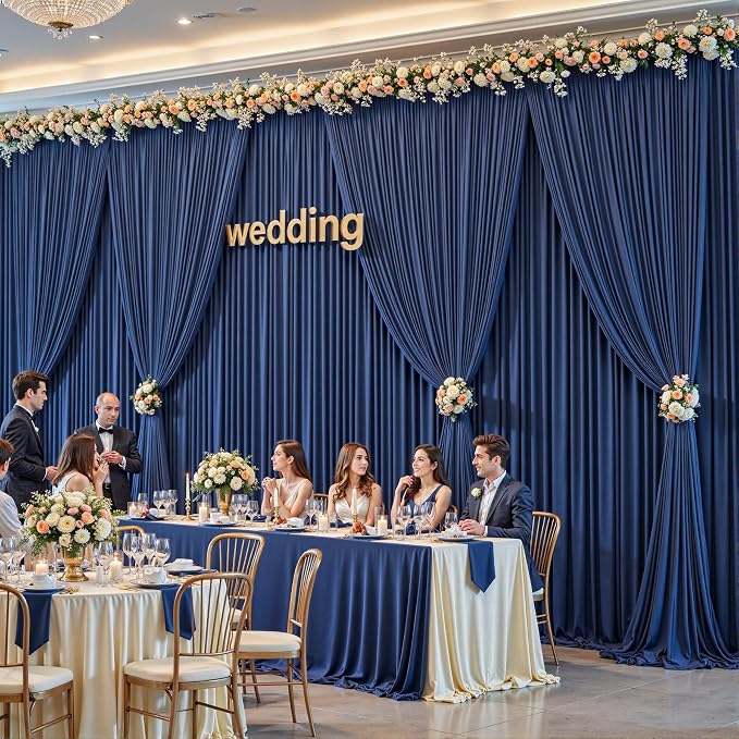 6 Panles Navy Blue Backdrop Curtains - Wrinkle Free Fabric Backdrop Curtain for Photoshoot, 10FT Wedding Party Photo Backdrop Drapes for Birthday Baby Shower Photography Stage Background Decorations