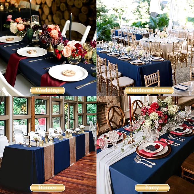 4 Pack Navy Blue Tablecloths for 6 Foot Rectangle Tables 60 x 102 Inch Table Cloth Rectangle Table Clothes Wrinkle Resistant Washable Polyester Table Cover for Wedding Reception Banquet Party Buffet