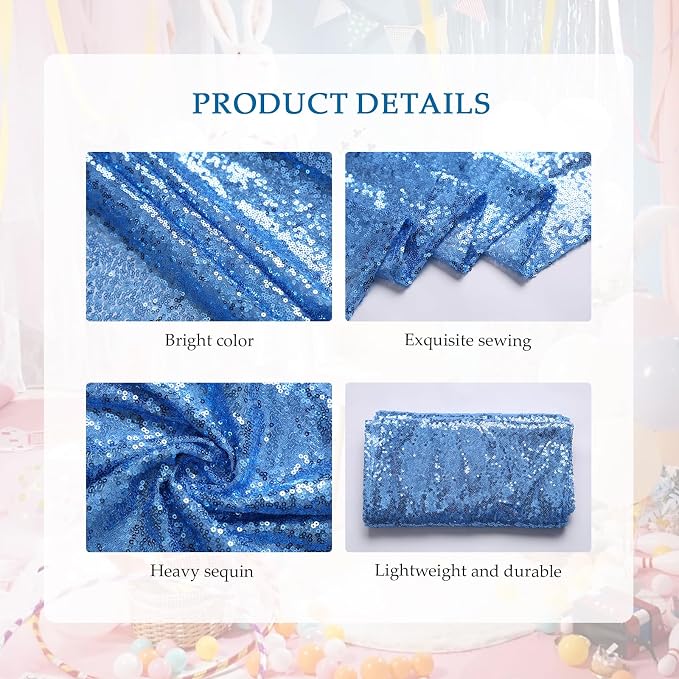 54 Pieces of Blue Sequin Chair Ribbons and Table Runners, 48 Sequin Chair Bows, 6 Glitter Table Runners, Suitable for Wedding Parties Birthday Meeting Events Decorations (Blue)