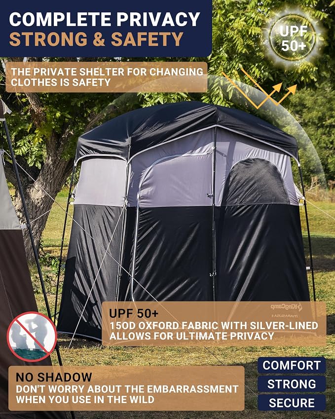 KingCamp Camping Shower Tent, Portable Outdoor Privacy Toilet & Changing Tent Windproof & Waterproof Easy Setup Shelter with Shower Bag for Camping Hiking Beach