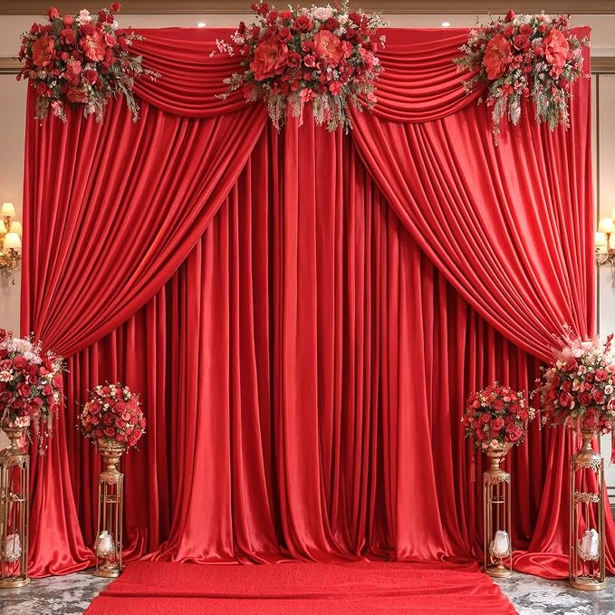6 Panels Red Backdrop Curtains for Wedding Party Wrinkle Free Backdrops Curtain Drapes Fabric Decorations Photo Back Drop Cloth for Baby Shower Photography Stage Reception 30ft(W) x 12ft(H)