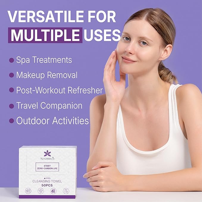 Disposable Face Towels (200 Count) – XL 10"x12" Ultra Thick Facial Cleansing Cloths – Soft Biodegradable Dry Wipes for Sensitive Skin – Lint-Free Makeup Remover Towelettes for Daily Skincare