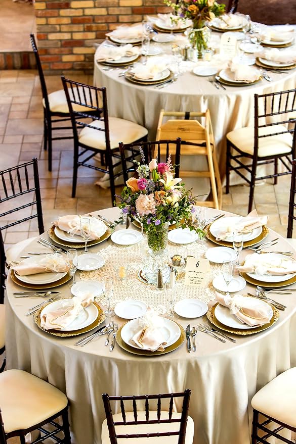 12 Pack Champagne Round Tablecloth, 108 Inch Silky Satin Table Cloth, Bright Silk Tablecloth Smooth Fabric Table Covers Overlay Silky Round Table Decoration for Wedding Party Banquet Birthday