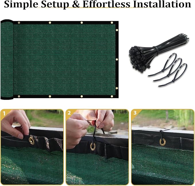Shade&Beyond 8'x48' Dark Green Privacy Screen Fence Cover 170 GSM Fencing Mesh Fence Panel for Wall Garden Yard Backyard Indoor Outdoor Home Decoration