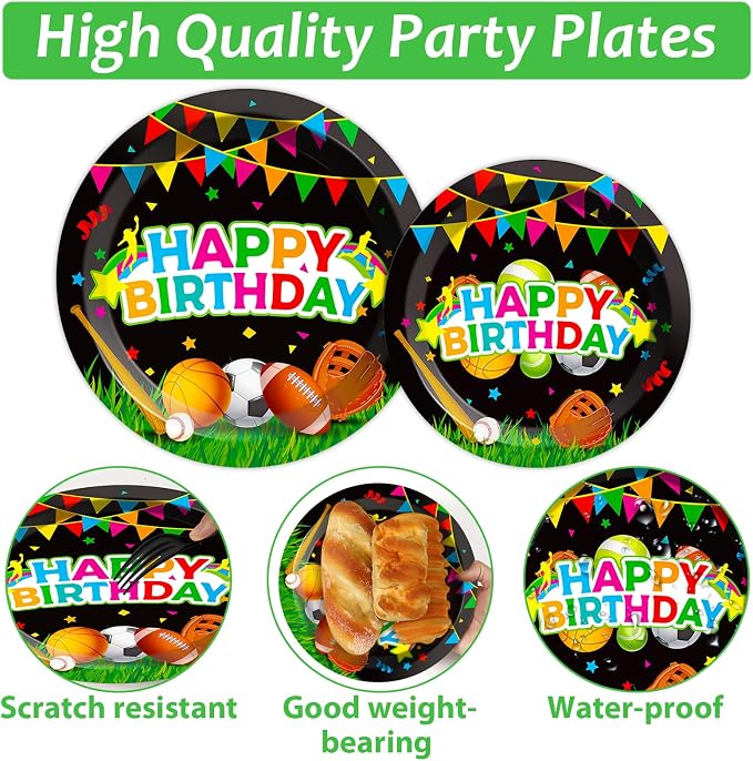 200 pcs Happy Birthday Party Plates and Napkins Kit Sports Themed Birthday Tableware Soccer Basketball Party Supplies For Baby Shower Sports Game Activities and Ball Fans Club celebrations Service 50