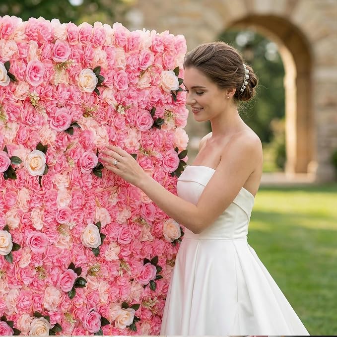 3D Flower Wall Backdrop 6 Pack, 24x16 Inch Deep Pink Artificial Rose Panels for Wedding, Party, Photo Studio, Home & Fence Decor