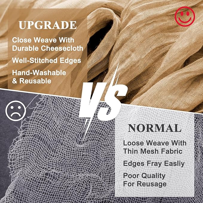 Wokceer Cheesecloth Table Runner Khaki 10FT Boho Gauze Cheese Cloth Table Runner for Party Long Rustic Sheer Table Runners for Baby Bridal Shower Wedding Easter Table Decor