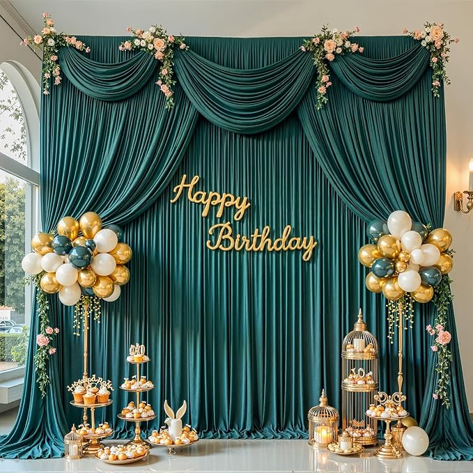 20x10ft Hunter Green Photo Backdrop Curtains for Parties Birthday Wrinkle Free Polyester Photoshoot Curtains Drapes Backdrop for Wedding Baby Shower Graduation Photography Background 4 Panels 5x10FT