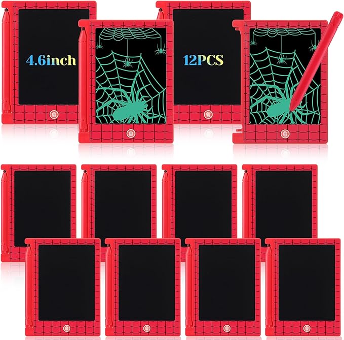 Nezyo 12 Pack Spider Web Party Favors, Mini LCD Writing Tablet for Kids, 4.6'' Spider Web Checked Board Drawing Tablet Erasable Reusable Electronic Drawing Pads for Birthday Supplies