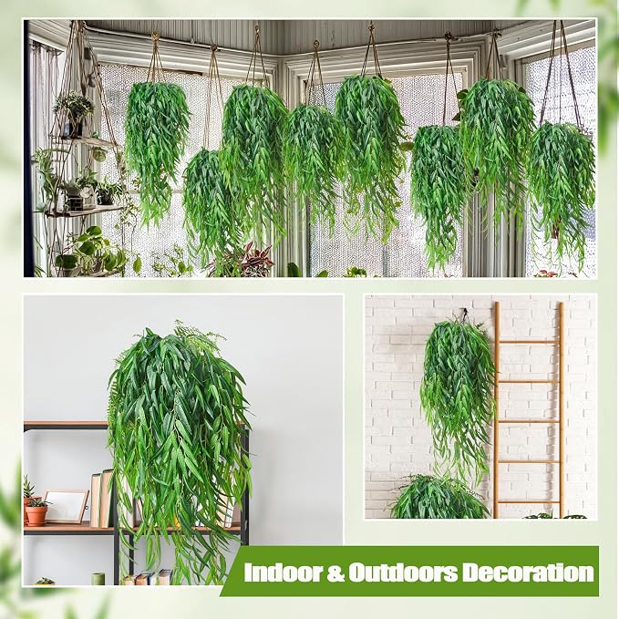 Daifunli Artificial Hanging Plants Fake Hanging Ferns Plastic Faux Plants for Wall Room Garden Garland Indoor Outdoor Decor No Basket (8 Pcs,Willow)
