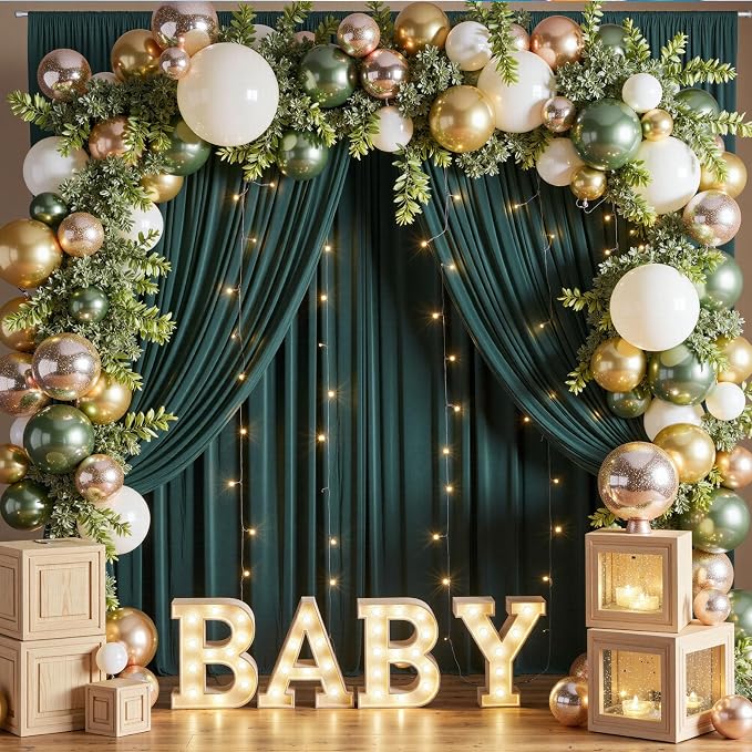 20ft x 8ft Wrinkle Free Hunter Green Backdrop Curtain for Jungle Parties, 4 Panels 5×8ft Soft Silky Green Polyester Photo Backdrop Drapes for Wedding Birthday Photography Christmas Background Cloth