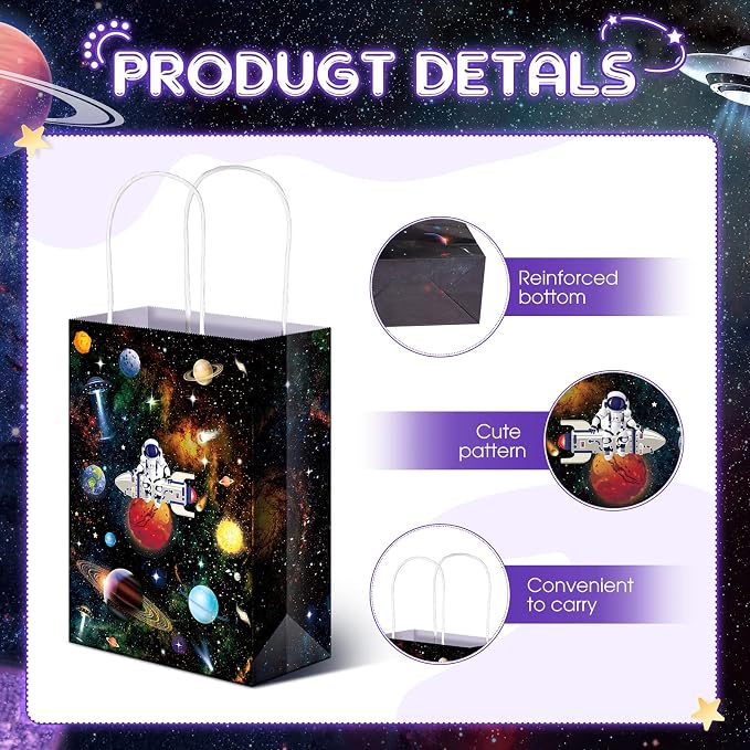 Nezyo 24 Pack Space Party Favor Gift Bags Galaxy Gift Bags for Space Astronaut Star Theme Party Supplies(Outer Style)