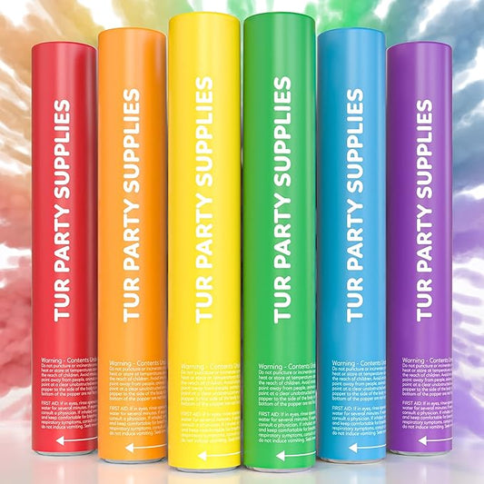 Rainbow Powder Cannons Smoke Bombs Biodegradable Poppers | Assorted 6 Pack | Launch 25 ft | 12 inch | Decorations For Photoshoots, Gender Reveal, Celebrations, Festivals, Parties | TUR Party Supplies