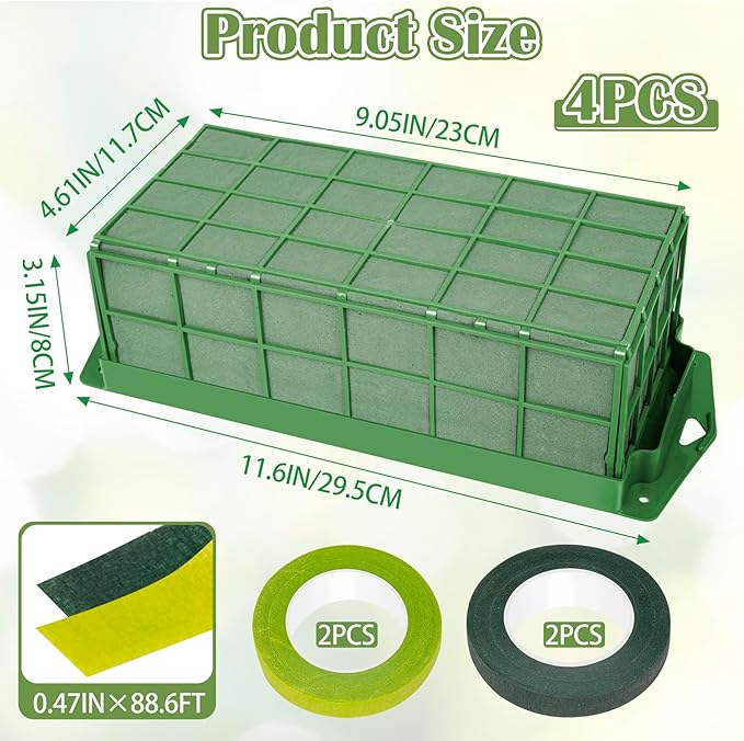 4PCS Floral Foam Cage, Flower Cage Holder, Dry and Wet Rectangle Flower Arrangement, Hangable Green Blocks Floral Foam Cages for Artificial Flesh Flower Wedding Holiday, Home, Garden Party Decorations