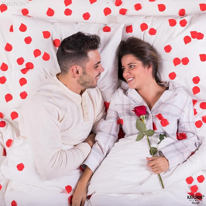 KatchOn, Glitter Happy Anniversary Photo Banner - Huge, 10 Feet, 2 Strings | 1000 Pcs Artificial Red Rose Petals - Silk, Fake Rose Petals for Romantic Night for Her Set, Wedding Anniversary Banner