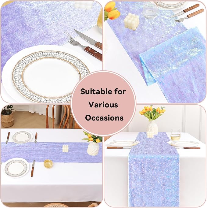 Sugargirl 10 Packs 12 x 72 inches Sequin Table Runner, Glitter Mermaid Lavender Table Runner for Birthday Party Supplies Wedding Holiday Celebration Event Decorations