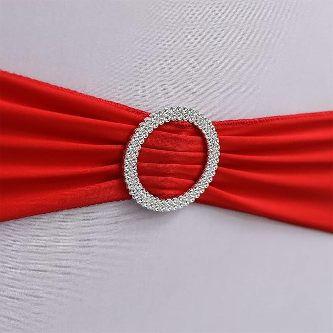 Spandex Chair Sashes Bands 100PCS Stretch Chair Cover Ties Bows with Buckle Slider Wedding Party Reception Banquet Decoration (Red)