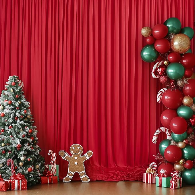8 Panels 5x12ft Red Backdrop Curtains for Wedding Parties, Wrinkle Free Polyester 12 ft Long Photo Backdrop Drapes Back Drop Cloth for Birthday Christmas Ceremony Photography Background