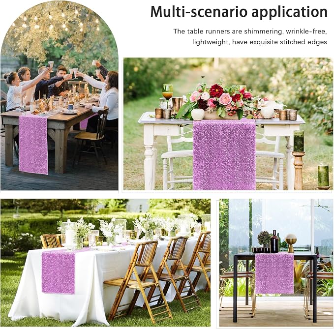 10 Packs 12 x 72 inches Sequin Table Runner, Lavender Glitter Table Runner for Birthday Party Supplies Wedding Engagement Baby Shower Holiday Celebration Event Decorations