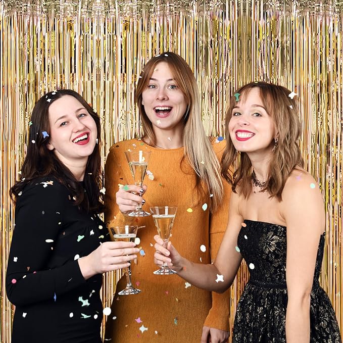 40 Pack Champagne Gold Foil Curtain Backdrop Metallic Tinsel Foil Fringe Curtains Photo Booth Props for Birthday Party Decoration Christmas Holiday Halloween New Year Party Supply