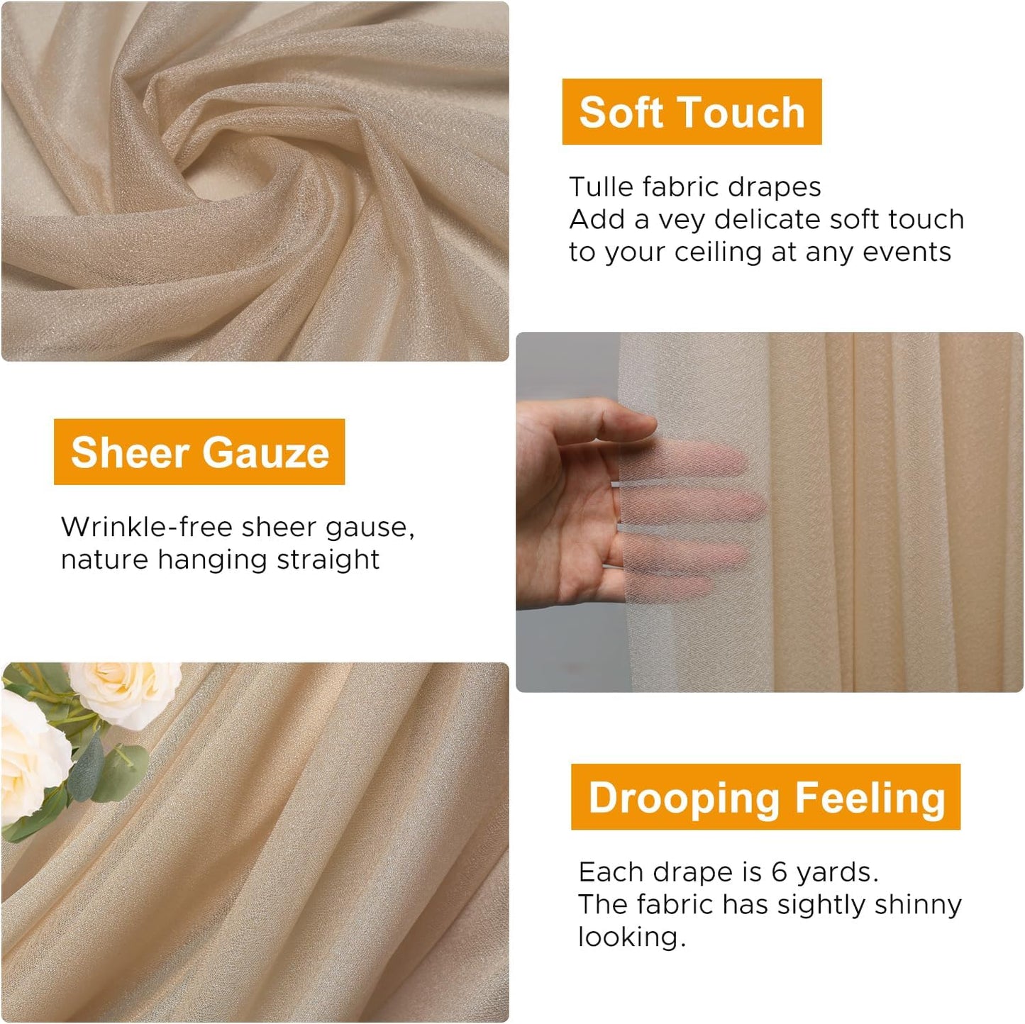 Wedding Arch Draping Fabric 2 Panels 28.7" x 20FT Nude Sheer Chiffon Backdrop Drapes for Wedding Ceremony Birthday Party Bridal Shower Outdoor Decoration