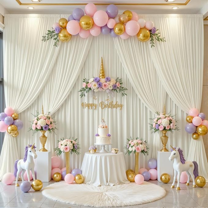 10x12ft Ivory Backdrop Curtains for Parties Wrinkle Free Fabric Backdrop Curtain Wedding Photo Drapes Backdrop for Birthday Party Baby Shower Bridal Shower Photography Stage Back Drop 2 Panels 5x12FT