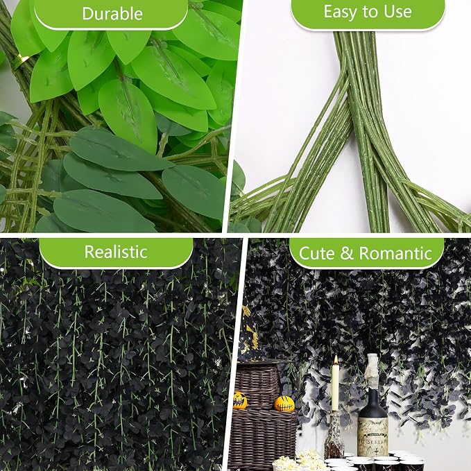 48Pcs Artificial Wisteria Hanging Flowers, 3.6Ft/Pcs Black Fake Wisteria Garland for Wedding Party Home Garden Indoor Outdoor Decoration