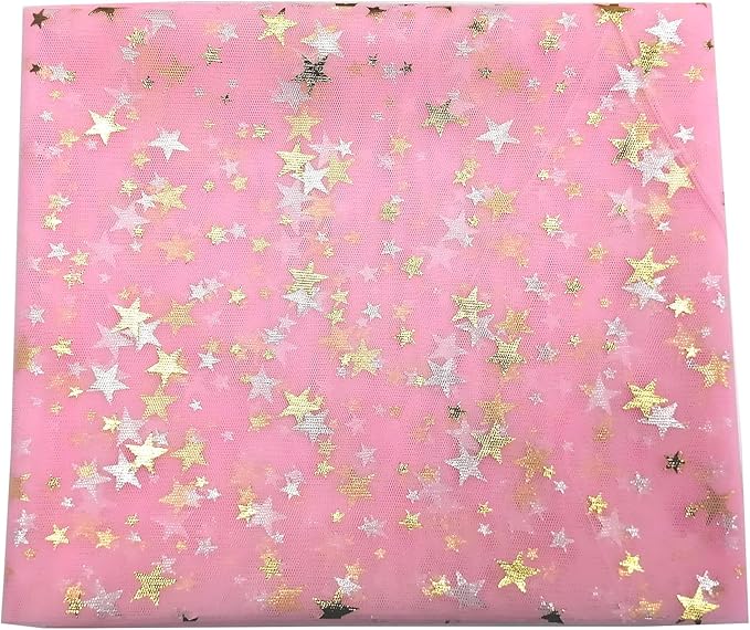 Glitter Star Bobbinet Tulle Netting Fabric By The Yard 62" Wide Pink 2yards