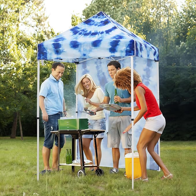 EAGLE PEAK Pop up Canopy 5x5, Outdoor Portable Canopy Tent with One Removable Sunwall, Carry Bag Included, Tie Dye Blue